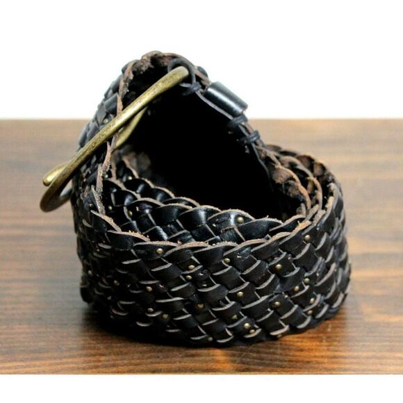 Sisley STUDDED BRAIDED BROWN GENUINE LEATHER 2.75"Wd CORSET WOMEN'S BELT M/L (F1 - Picture 7 of 9